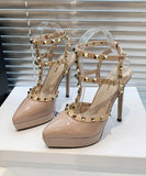 【2色】パンプス　痛くない　ハイヒール　ピンヒール　通勤用　エナメル　パンプス リベット　ハイヒール ポインテッドトゥ ヒール10cm エナメル　パンプス　ピンヒール 美脚パンプス 定番 フォーマル 結婚式 オフィス 大きいサイズ25.5cm XH5-DLHS6266-2