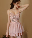 【2点セット】セクシーランジェリー M-XLサイズ セクシー下着 ベビードール キャミソール ルームウェア レース 透け感 魅惑 XH8-GR-C5240