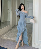 ロングドレス ワンーショルダー フリー カワセクシー スリート 気質 大人可愛い 女子力 XH2-ZED885269DXH238B