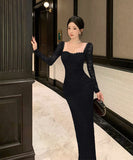 【Black&red】ロングドレス レース エレガント セレブ風 マーメイド 気質 宴会 パーティー 高級感 女子力 XH2-ZED885573DXH238B