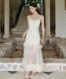 ロングドレス マーメイドドレス セクシー セレブ風 エレガント 宴会 パーティー チュール フリル  XH2-CD6-143-71120680