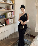 【2色】ロングドレス Party ワンショルダー セクシー キャバドレス セクシー XH2-DD5282