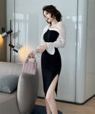 手作り 膝丈ドレス エレガント セレブ風 非対称カワセクシー 高級感 宴会 XH2-JY6095