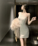 ミニドレス ワンーショルダー セクシー フラワー キャバキャバ 指名 気質 セクシー XH2-XKD-D308-6901-Dec14