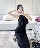 キャバドレス セクシー フリル 大人可愛い ホルターネック 韓国っぽ XH2-DD6012