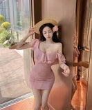 ミニドレス フリル カワセクシー タイトドレス 谷間見せ 女子力 おしゃれ XH2-MXX2856