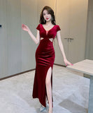 【2色】ロングドレス ナイトドレス 宴会 エレガント 谷間見せ セクシー スリート キャバクラ 指名 気質 XH2-DD5377