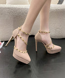 【2色】パンプス　痛くない　ハイヒール　ピンヒール　通勤用　エナメル　パンプス リベット　ハイヒール ポインテッドトゥ ヒール10cm エナメル　パンプス　ピンヒール 美脚パンプス 定番 フォーマル 結婚式 オフィス 大きいサイズ25.5cm XH5-DLHS6266-1