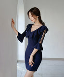 ミニドレス セクシー Vネック 谷間魅せ 指名 フリル 気質 小顔効果 お洒落 XH2-ZED882998A71