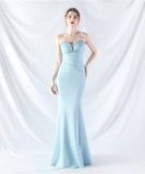 【8色】ロングドレス ナイトドレス ベアトップ 華奢感 キラキラ 宴会 演奏会 誕生日 XH2-YEY31978#