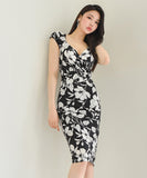 膝丈ドレス セクシー キャバドレス 花柄 谷間魅せ 小顔効果 XH2-ZED885933A71