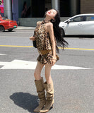 ミニドレス ホルターネック セクシー ヒョウ柄 ナイトクラブ キャバドレス SNS話題 XH2-XKD-D445-2369-Jun23