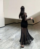 ロングドレス 透明感 マーメイド エレガント 気質 宴会 袖付き XH2-ZED888511DXH238A