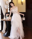 ロングドレス ベアトップふわふわ 刺繍 カラードレス 高級感 ウェディングドレス 宴会 演奏会　XH2-MBYD-ltao731899852919