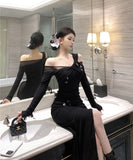 ロングドレス スリート キャバドレス オフショルダー カワセクシー 気質 フラワー XH2-XKD-D342-867-Oct13