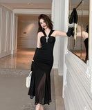 【手作り】ロングドレス マーメイドスカート キラキラ 宴会 ホルターネック セクシー XH2-JY20319