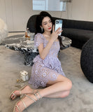 手作り ミニドレス セレブ風 総レース カワセクシー エレガント 華奢感 Aラインドレス  XH2-NN-SS23-128