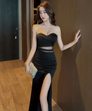 【2色】ロングドレス キャバドレス ベアトップ セクシー 宴会 party XH2-DD5028