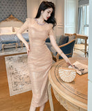 膝丈ドレス キラキラ パーティー 手作り ダイヤモンド Queen セレブ風 XH2-JY11106