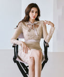 膝丈ドレス キャバドレス エレガント 気質 リボン レース 高級感 XH2-ZED887983A71