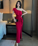 【3色】ロングドレス キャバドレス ワンーショルダー セクシー 宴会 party XH2-DD5030