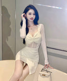 ミニドレス 秋 セクシー 着瘦せ 谷間魅せ 指名 非対称 キャバドレス XH2-DD5315