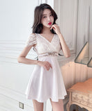 【2色】ミニドレス キャバドレス Aライン レース 谷間見せ 指名 気質 セクシー 大人可愛い XH2-JX5061