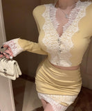 【2点セット】ニットミニドレスレース谷間見せカワセクシーおしゃれ大人可愛いXH2-XKD-D355-5003-Mar16