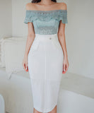 キャバドレス 膝丈ドレス エレガント 気質 オフショルダー フリル レース XH2-ZED880945E