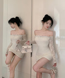 【2色】ミニドレス キャバドレス レース セクシー オフショルダー 指名 XH2-ZED881568GT225