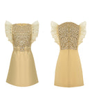 手作りドレス 膝丈ドレス キラキラ セレブ風 高級感 気質 フリル 小顔効果 XH2-JY50989