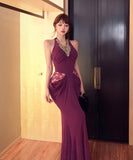 【2色】ロングドレス Vネック 谷間見せ マーメイド 女子力 キラキラ レース 肌見せ セクシー XH2-MXX5983