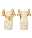 手作り ミニドレス エレガント セレブ風 パフスリーブ カワセクシー 高級感 宴会 リボン フラワー XH2-JY40328