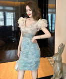 【手作り】ミニドレス 高品質 おしゃれ レース 小顔効果 チュール エレガント 宴会 XH2-JY20339