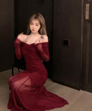 ロングドレスマーメイドドレスオフショルダーセクシー気質エレガント着痩せXH2-CD7-1C01-73780560