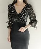 膝丈ドレス 秋新作 Vネック セクシー 水玉柄 気質 エレガント 同伴 XH2-ZED885082A71