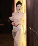 ロングドレス Partydress キラキラ 宴会 誕生日 演奏会 ベアトップ フリル XH2-YFTK7/7