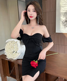 【3色】ミニドレス キャバドレス ベアトップ カワセクシー 指名 谷間見せ リボン タイトドレス XH2-DD7538