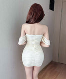 【3色】ミニドレス レース キャバドレス オフショルダー カワセクシー タイトドレス XH2-DD5974