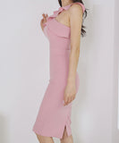 膝丈ドレス韓国っぽかわいい ピンク フリル キャバドレス セクシー 宴会 XH2-ZED880181E49