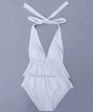 水着 ビキニ ワンピース ホルターネック Aライン 体型カバー 露出控え 着痩せ 気質 カワセクシー XH7-FH2011