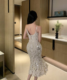 ロングドレス キラキラ おしゃれ キャバドレス 谷間見せ セクシー 大人可愛い パーティー XH2-ZED885455DXH449