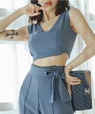 【2色】ワイドパンツ 新作 かわいい ゴージャス おしゃれ Vネック セクシー XH2-ZED880578E