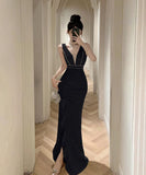 【2色】ロングドレス 谷間見せ 宴会 エレガント 美足効果 カワセクシー party 不規則 XH2-ZED888385DXH238A