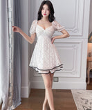 【2色】ミニドレス キャバドレス Aライン レース 谷間見せ 指名 気質 セクシー 大人可愛い XH2-JX5058