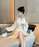 【ベージュ＆ブラック】ミニドレス キャバドレス エレガント 気質 フリル 大人可愛い XH2-DD5043