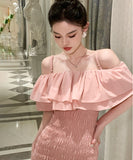 【2色】ミニドレス タイトドレス sexy オフショルダー フリル 大人可愛い XH2-JW9621GT347