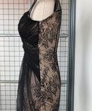 blue&black【手作り】膝丈ドレス 高品質 おしゃれ レース　チュール エレガント XH2-JY10553