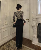 ロングドレス レース マーメイド エレガント 気質 宴会 袖付き Vネック XH2-ZED888300DXH238A