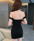 【2色】ミニドレス タイトドレス セクシー 谷間見せ 指名 オフショルダー 気質 おしゃれ 韓国っぽ 大人可愛い XH2-ZED887185GT536